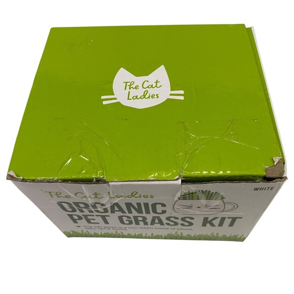 The Cat Ladies Organic Pet Grass Kit White Kitty Face Planter Garden Plants - Picture 15 of 15